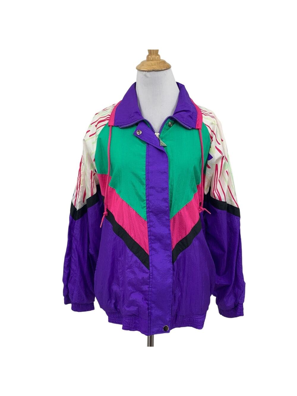 Vintage Casual Isle Jacket Womens M Medium Multi Colorblock Windbreaker Retro